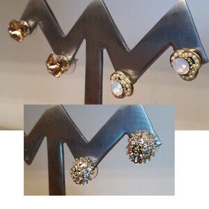 𝅺Curated bundle small dressy glam elegant rhinestone post stud earrings 3 pairs